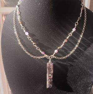 Silver and Purple Moon Phase Necklace